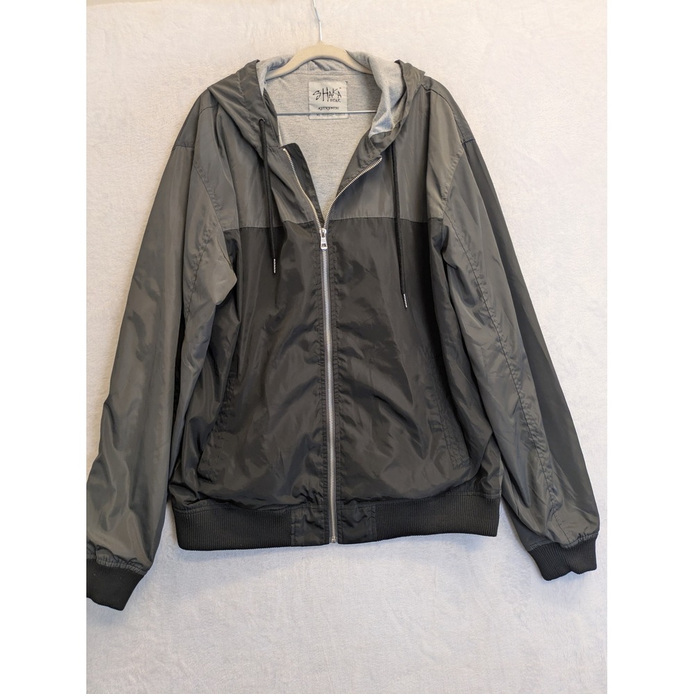 Shaka Wear Authentic Men's Hooded Windbreaker Jacket Black Grey XL Polyester‎